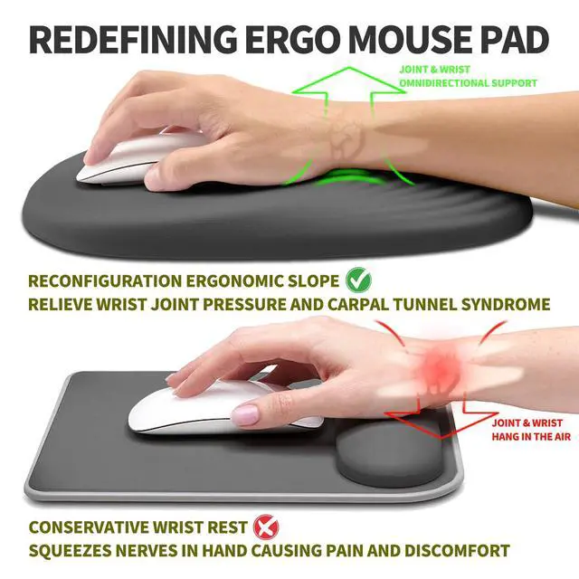 Alt view image 2 of 5 - Hokafenle Ergonomic Mouse Pad Wrist Support, Terraced Slope Carpal Tunnel Wrist Pad for Mouse with Unibody Memory Foam, Wrist Rest Pain Relief Mousepad (Dark Grey, 11.8x7.9 in)
