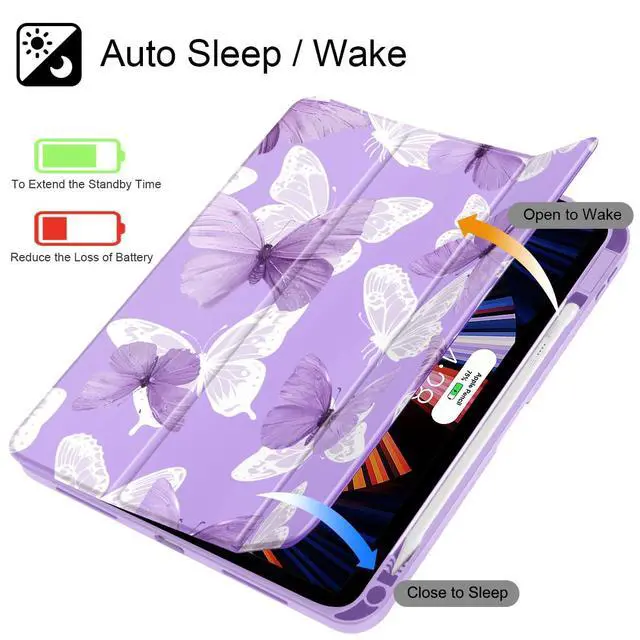Alt view image 3 of 5 - May Chen for iPad (A16) 11th Generation Case 11 Inch 2025, iPad 10th Gen Case 2022 10.9 inch, Built-in Pencil Holder with Shockproof Cover Clear Transparent Back Shell Auto Wake/Sleep, Butterfly