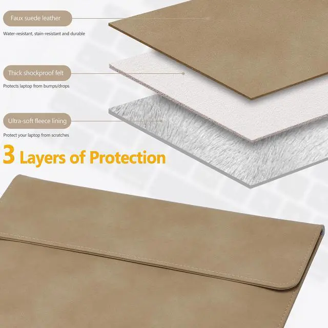 Alt view image 3 of 5 - HYZUO 15-16 Inch Laptop Sleeve Bag for MacBook Pro 16 M4/M3/M2/M1 A3403 A3186 2025-2019, MacBook Pro 15 2015-2012, XPS 15, Faux Suede Leather Case with Accessory Bag, Khaki-H