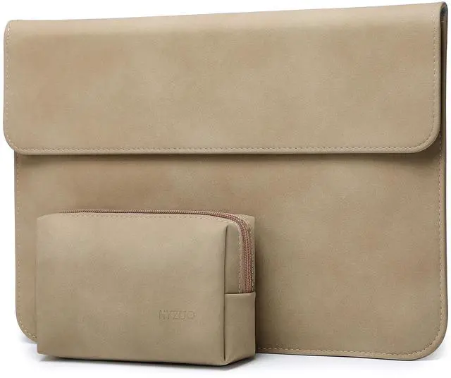 Main image of HYZUO 15-16 Inch Laptop Sleeve Bag for MacBook Pro 16 M4/M3/M2/M1 A3403 A3186 2025-2019, MacBook Pro 15 2015-2012, XPS 15, Faux Suede Leather Case with Accessory Bag, Khaki-H