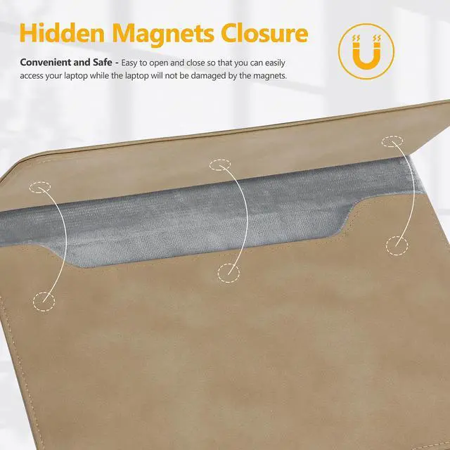 Alt view image 4 of 5 - HYZUO 15-16 Inch Laptop Sleeve Bag for MacBook Pro 16 M4/M3/M2/M1 A3403 A3186 2025-2019, MacBook Pro 15 2015-2012, XPS 15, Faux Suede Leather Case with Accessory Bag, Khaki-H