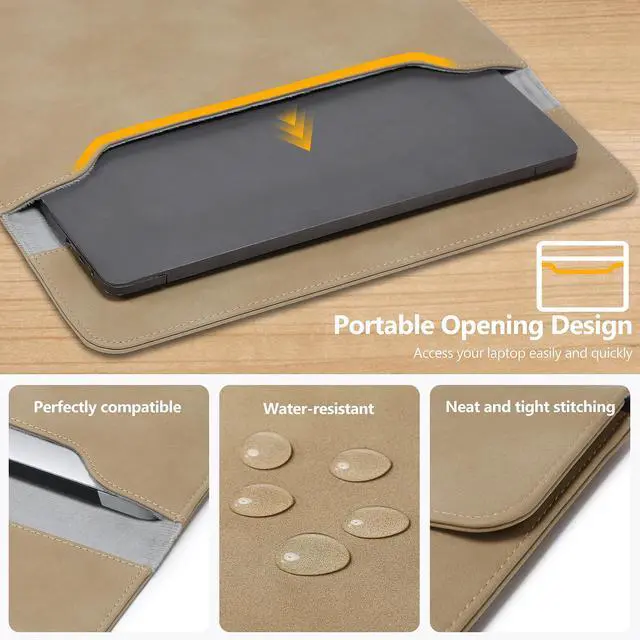 Alt view image 5 of 5 - HYZUO 15-16 Inch Laptop Sleeve Bag for MacBook Pro 16 M4/M3/M2/M1 A3403 A3186 2025-2019, MacBook Pro 15 2015-2012, XPS 15, Faux Suede Leather Case with Accessory Bag, Khaki-H