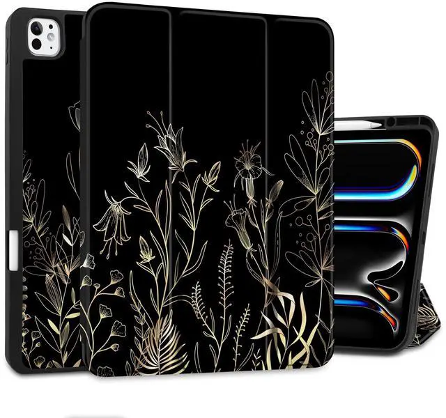 Main image of DONGKE Case for iPad Pro 13 inch (M5 2025 / M4 2024)  [Built-in Pencil Holder] Ultra Slim PU Leather Trifold Stand Cover with Soft TPU Back, Auto Wake/Sleep - Floral Blooming