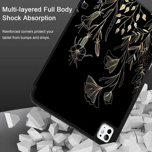 Alt view image 3 of 5 - DONGKE Case for iPad Pro 13 inch (M5 2025 / M4 2024)  [Built-in Pencil Holder] Ultra Slim PU Leather Trifold Stand Cover with Soft TPU Back, Auto Wake/Sleep - Floral Blooming