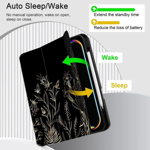 Alt view image 5 of 5 - DONGKE Case for iPad Pro 13 inch (M5 2025 / M4 2024)  [Built-in Pencil Holder] Ultra Slim PU Leather Trifold Stand Cover with Soft TPU Back, Auto Wake/Sleep - Floral Blooming