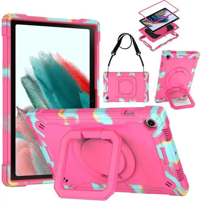 Main image of DETUOSI Case for Samsung Galaxy Tab A8 10.5 inch 2022, Galaxy Tab A8 Shockproof Case with 360°Rotatable Stand & Shoulder Strap, Heavy Duty Case for SM-X200/X205/X207, Camouflage Rose Red