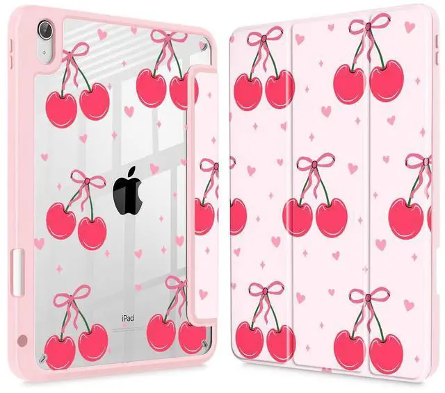 Main image of May Chen for iPad (A16) 11th Generation Case 11 Inch 2025, iPad 10th Gen Case 2022 10.9 inch, Built-in Pencil Holder with Shockproof Cover Clear Back Shell Auto Wake/Sleep, Pink Cherries and Bows