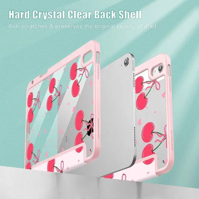 Alt view image 4 of 5 - May Chen for iPad (A16) 11th Generation Case 11 Inch 2025, iPad 10th Gen Case 2022 10.9 inch, Built-in Pencil Holder with Shockproof Cover Clear Back Shell Auto Wake/Sleep, Pink Cherries and Bows