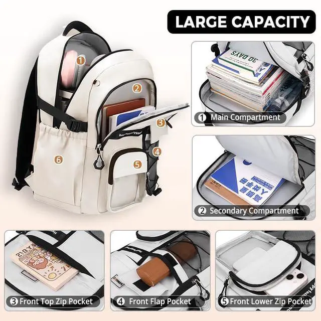 Alt view image 3 of 5 - Laptop Backpack Large Cool Aesthetic Waterproof Hiking Travel Backpacks Multiple Pockets Book Bag for College Women Men (Black)