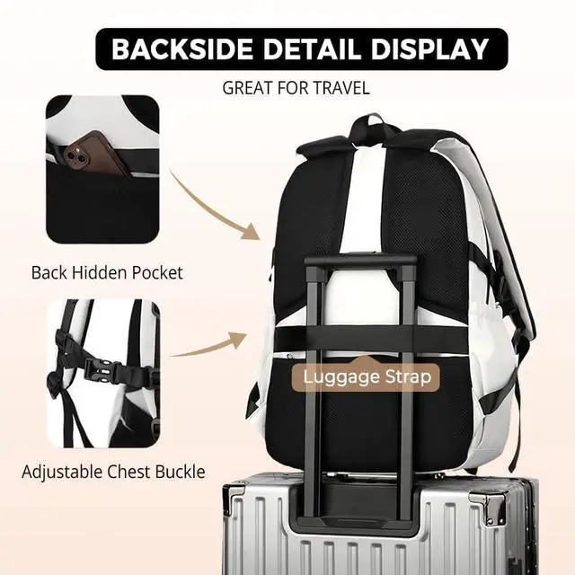 Alt view image 5 of 5 - Laptop Backpack Large Cool Aesthetic Waterproof Hiking Travel Backpacks Multiple Pockets Book Bag for College Women Men (Black)