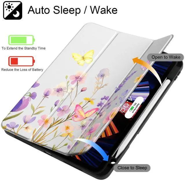 Alt view image 3 of 5 - Tuiklol Case for iPad Pro 12.9 Inch M2 Case 2022 2021 2020 2018 Generation 6th/5th/4th/3rd,Built-in Pencil 2nd Holder Clear Transparent Protective Back Shell Cover,Purple Flower