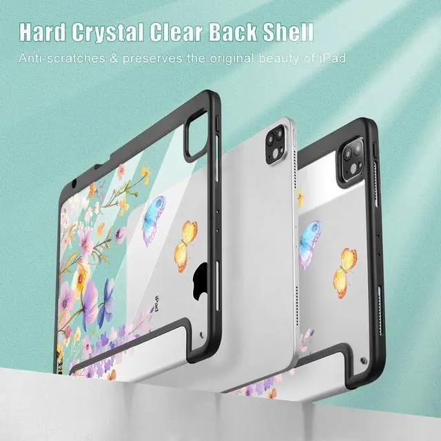 Alt view image 4 of 5 - Tuiklol Case for iPad Pro 12.9 Inch M2 Case 2022 2021 2020 2018 Generation 6th/5th/4th/3rd,Built-in Pencil 2nd Holder Clear Transparent Protective Back Shell Cover,Purple Flower