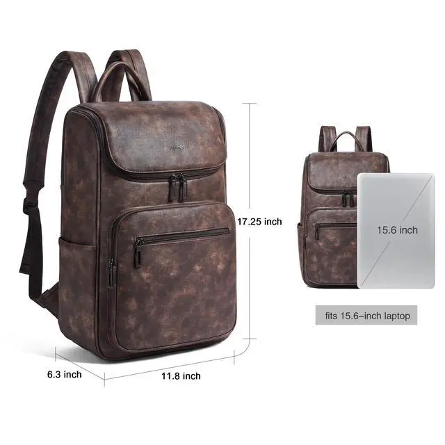 Alt view image 3 of 5 - tiamyi Computer Leather Backpack for Women Travel Back pack with 15.6 inch Laptop Compartment, Vintage Ladies Backpack, Coffee