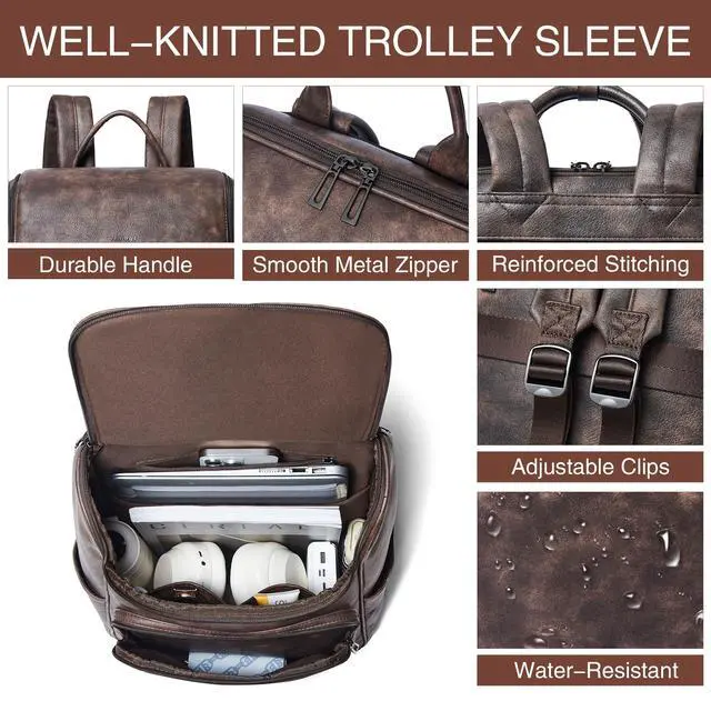 Alt view image 5 of 5 - tiamyi Computer Leather Backpack for Women Travel Back pack with 15.6 inch Laptop Compartment, Vintage Ladies Backpack, Coffee