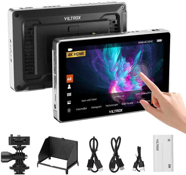 Main image of VILTROX DC-L2 7" Camera Field Monitor Touch Screen with HD 1280x800 IPS 4K HDMI & 3G-SDI Loop in/Out, 3D LUTs Peak Focus Assist Waveform, 170° Super Wide View Angle, Battery & Sunshade Hood