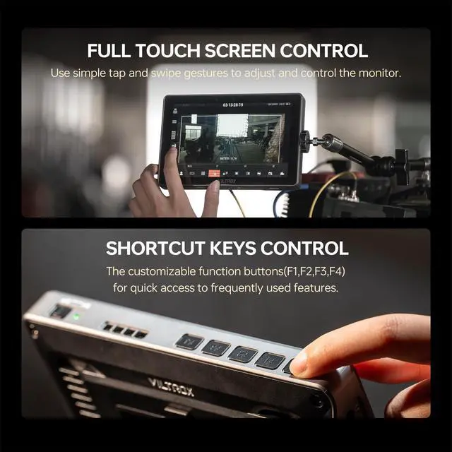 Alt view image 5 of 5 - VILTROX DC-L2 7" Camera Field Monitor Touch Screen with HD 1280x800 IPS 4K HDMI & 3G-SDI Loop in/Out, 3D LUTs Peak Focus Assist Waveform, 170° Super Wide View Angle, Battery & Sunshade Hood