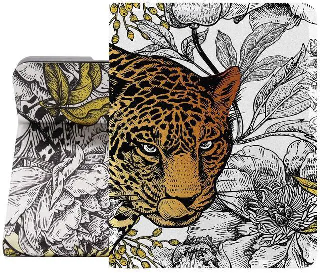 Main image of Berkin Arts for iPad Mini 7th 2024 & iPad Mini 6th 2021 (8.3 Inch) Folio Case Premium Leather Cover Maximalism Leopard Peonies Floral Pattern Animal Beast
