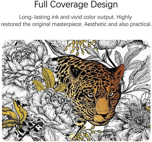 Alt view image 3 of 5 - Berkin Arts for iPad Mini 7th 2024 & iPad Mini 6th 2021 (8.3 Inch) Folio Case Premium Leather Cover Maximalism Leopard Peonies Floral Pattern Animal Beast