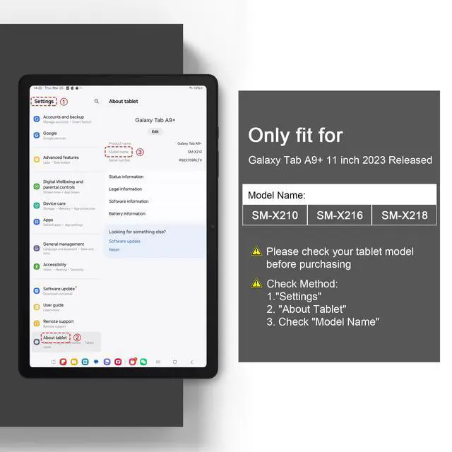 Alt view image 2 of 5 - MEEgoodo for Samsung Galaxy Tab A9 Plus 11 inch Case 2024 2023 (Fit Model SM-X210/X216/X218), A9+ Tablet Cases with Silk Texture & PC Clear Back Cover, Ribbons Bow