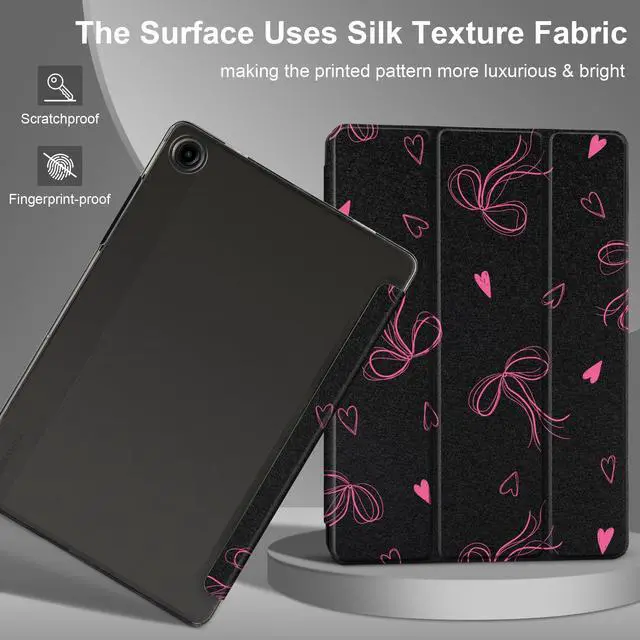 Alt view image 3 of 5 - MEEgoodo for Samsung Galaxy Tab A9 Plus 11 inch Case 2024 2023 (Fit Model SM-X210/X216/X218), A9+ Tablet Cases with Silk Texture & PC Clear Back Cover, Ribbons Bow