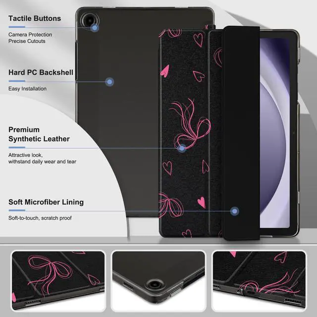 Alt view image 4 of 5 - MEEgoodo for Samsung Galaxy Tab A9 Plus 11 inch Case 2024 2023 (Fit Model SM-X210/X216/X218), A9+ Tablet Cases with Silk Texture & PC Clear Back Cover, Ribbons Bow