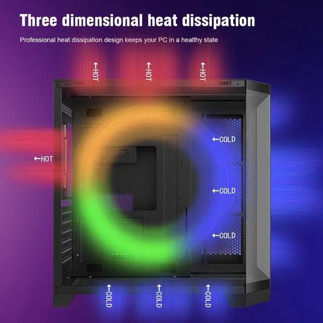 Alt view image 2 of 5 - RUIX OV303 ATX Mid-Tower PC Case, Pre-Installed 4 x 120mm Prism ARGB PWM Fans, USB 3.0 & Type-C Ports, High-Airflow Gaming Computer Case - Black