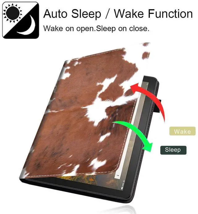 Alt view image 3 of 5 - Case for New Amazon Kindle Fire 7 Case (12th Generation 2022 Release), Premium PU Leather Folio Stand Cover Case with Smart Auto Wake/Sleep, Cowhide Farm Animal Skin Leopard Brown Cow
