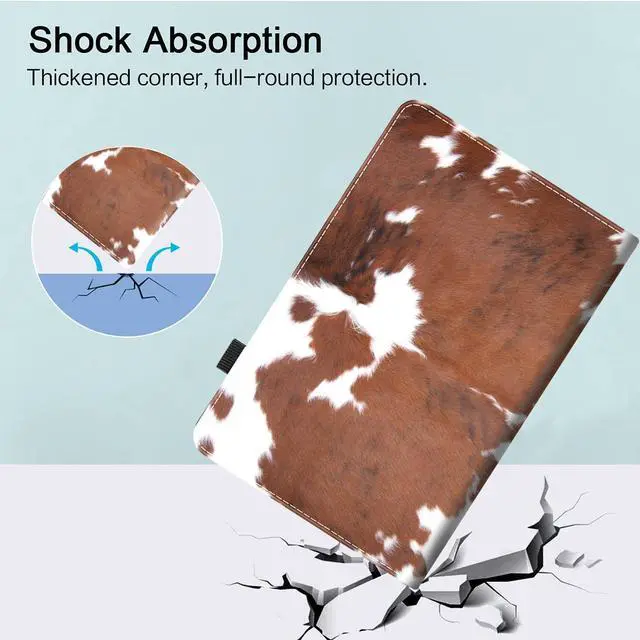 Alt view image 4 of 5 - Case for New Amazon Kindle Fire 7 Case (12th Generation 2022 Release), Premium PU Leather Folio Stand Cover Case with Smart Auto Wake/Sleep, Cowhide Farm Animal Skin Leopard Brown Cow