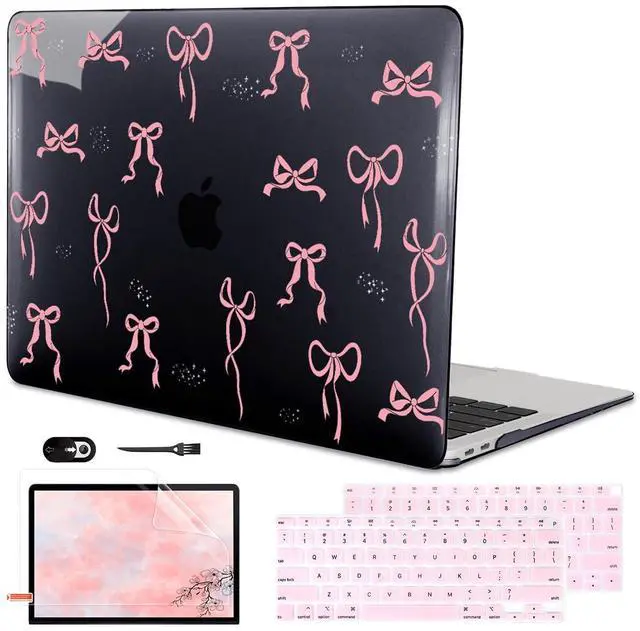 Main image of LCMOCICO for MacBook Air 13 inch Case 2021 2020 2019 2018 Release M1 A2337 A2179 A1932, Pritned Pattern Plastic Hard Case Cover for MacBook Air 13 M1 with Retina Display Touch ID, Pink Bowknot Black
