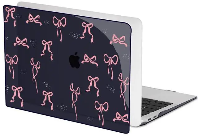 Alt view image 4 of 5 - LCMOCICO for MacBook Air 13 inch Case 2021 2020 2019 2018 Release M1 A2337 A2179 A1932, Pritned Pattern Plastic Hard Case Cover for MacBook Air 13 M1 with Retina Display Touch ID, Pink Bowknot Black