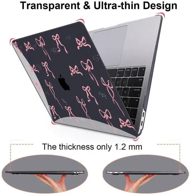 Alt view image 5 of 5 - LCMOCICO for MacBook Air 13 inch Case 2021 2020 2019 2018 Release M1 A2337 A2179 A1932, Pritned Pattern Plastic Hard Case Cover for MacBook Air 13 M1 with Retina Display Touch ID, Pink Bowknot Black