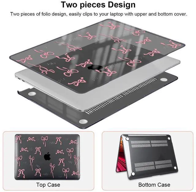 Alt view image 3 of 5 - LCMOCICO for MacBook Air 13 inch Case 2021 2020 2019 2018 Release M1 A2337 A2179 A1932, Pritned Pattern Plastic Hard Case Cover for MacBook Air 13 M1 with Retina Display Touch ID, Pink Bowknot Black