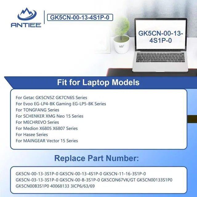Alt view image 3 of 5 - GK5CN-00-13-4S1P-0 62.32Wh Laptop Battery Replacement for Medion Erazer X6805 Maingear Vector 15 Schenker XMG Neo 15 Core 17 Comet Lake Getac Tongfang GK5CN5Z GK5CN6Z GK5CQ7Z GK6Z5CN GK7CN6S 15.2V