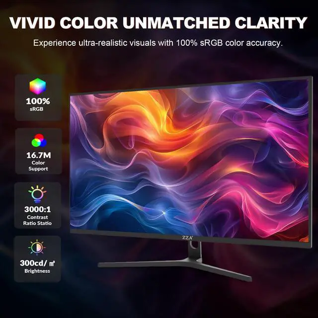 Alt view image 3 of 5 - ZZA 32" Monitor | 4K UHD 3840x2160, IPS Panel, 60Hz, Adaptive Sync, 100% sRGB, Back Breathing Light,Blue Light Filter, VESA Mountable 100x100mm