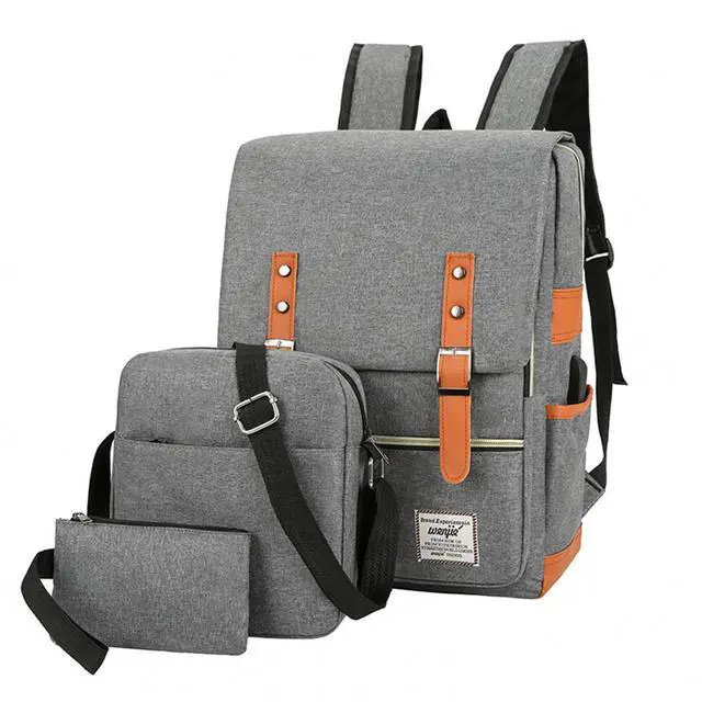Main image of ZEILING Three piece backpack with large capacity simple business computer bag USB charging, travel backpack,grey