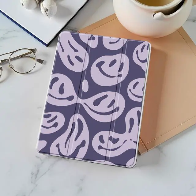 Alt view image 2 of 5 - Idocolors Pad Case Purple Ghost Face White Case for iPad Mini 6 Cute Girly Anti-Scratch Shockproof with Pencil Holder Lightweight Smart Trifold Stand Case(Model Number:A2567/A2568/A2569)