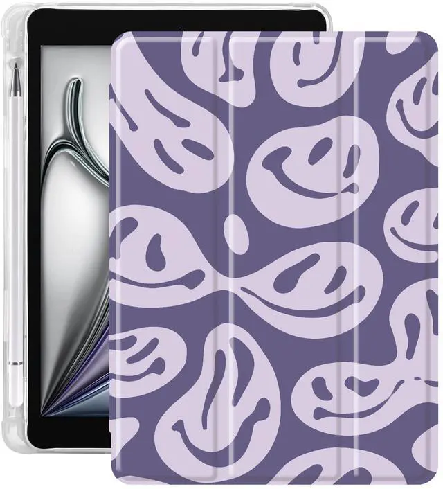 Main image of Idocolors Pad Case Purple Ghost Face White Case for iPad Mini 6 Cute Girly Anti-Scratch Shockproof with Pencil Holder Lightweight Smart Trifold Stand Case(Model Number:A2567/A2568/A2569)