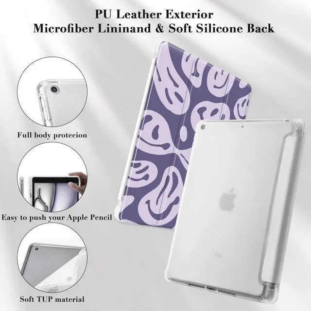 Alt view image 4 of 5 - Idocolors Pad Case Purple Ghost Face White Case for iPad Mini 6 Cute Girly Anti-Scratch Shockproof with Pencil Holder Lightweight Smart Trifold Stand Case(Model Number:A2567/A2568/A2569)