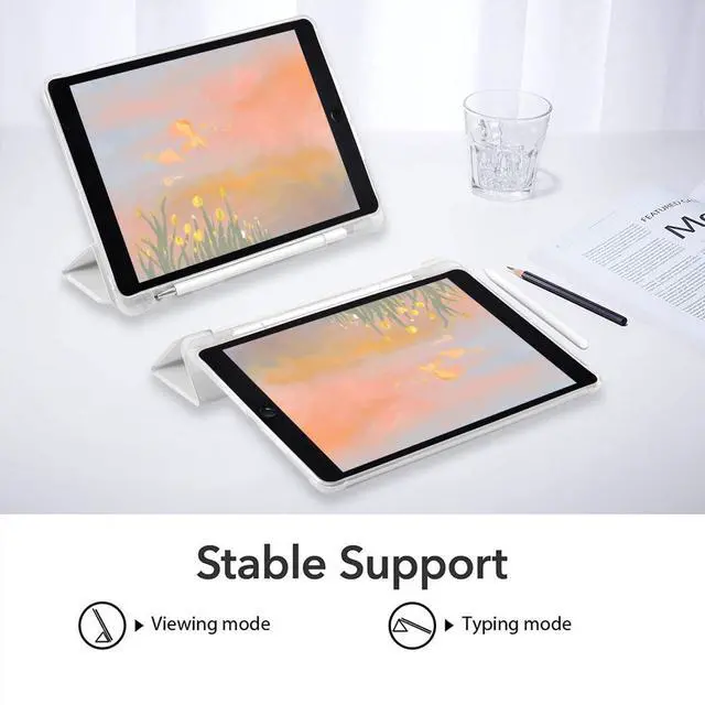 Alt view image 5 of 5 - JOYLAND Cute Flower Bowknot Case for iPad 5th/6th Generation (2017/2018) 9.7 Inch with Pencil Holder Aesthetic Floral White Girly Cover Auto Wake/Sleep Foldable Shockproof Case