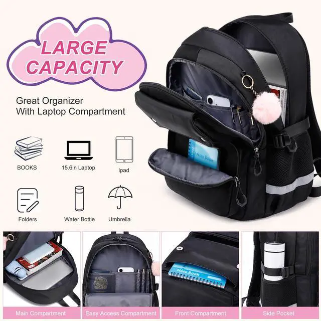 Alt view image 3 of 5 - ZUBOND Girls Backpack for School - Lightweight Travel Laptop Backpack Fits 17.3 Inch Notebook, Water Bottle Pocket - Ideal for Teens, College Students, Adults