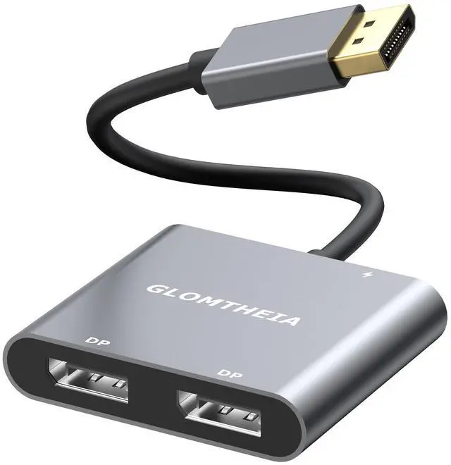 Main image of Glomtheia DisplayPort to Dual DisplayPort Splitter Adapter, 4K 60Hz MST Hub for Dual Monitor Setup, 1 in 2 Out DP Splitter for Extended/Mirrored Modes