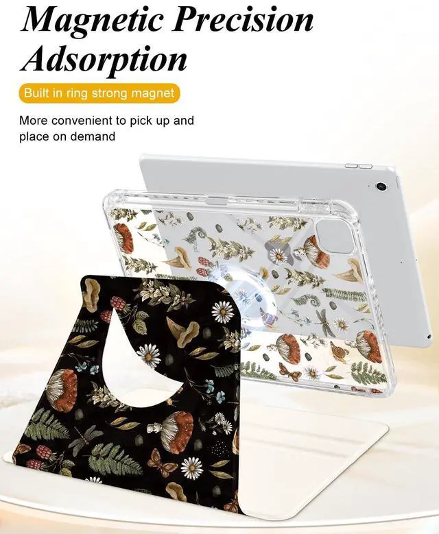 Alt view image 3 of 5 - Shorogyt for iPad Air 11 Inch Case M3 2025&M2 2024/Air 5th Generation 2022/Air 4th Gen 2020/Pro 11 Inch Case Magnetic Stand for Women - Cute 360 Degree Rotating Covers Girls Pencil Holder,Plant