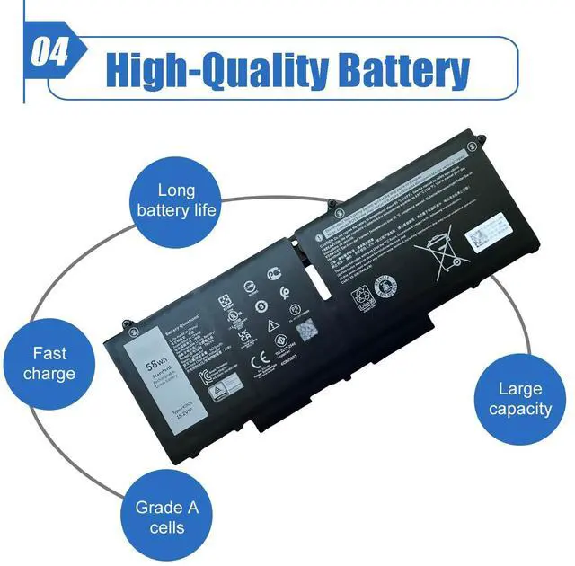 Alt view image 5 of 5 - 58Wh FK0VR Battery Compatible with Dell Latitude 5330 7330 7430 7530 Legion 5330 2-in-1/7330 2-in-1/7430 2-in-1 P133G P134G P135G P136G FKOVR 8H6WD 01VX5 404T8 51R71 8P81K 15.2V 3625mAh