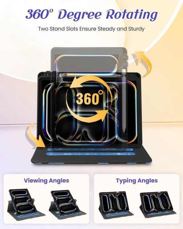 Alt view image 5 of 5 - Kidcube for iPad Pro 13 Inch Case M4 2024 - Women Girls Cute Rotating Stand Folio Cover with Pencil Holder & Card Slot Girly Cat Stars Blue Design for iPad Pro 13 Inch Case 2024 (A2925 A2926 A3007)