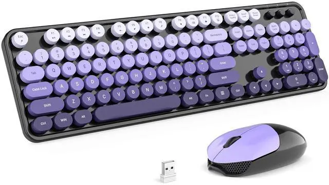 Main image of KNOWSQT Wireless Keyboard and Mouse Combo - Black-Purple Colorful 2.4G Typewriter Full-Size Cute Keyboards - USB Receiver Plug and Play, for Computer, PC, Laptop, Desktop, Windows
