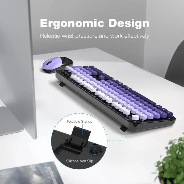 Alt view image 5 of 5 - KNOWSQT Wireless Keyboard and Mouse Combo - Black-Purple Colorful 2.4G Typewriter Full-Size Cute Keyboards - USB Receiver Plug and Play, for Computer, PC, Laptop, Desktop, Windows