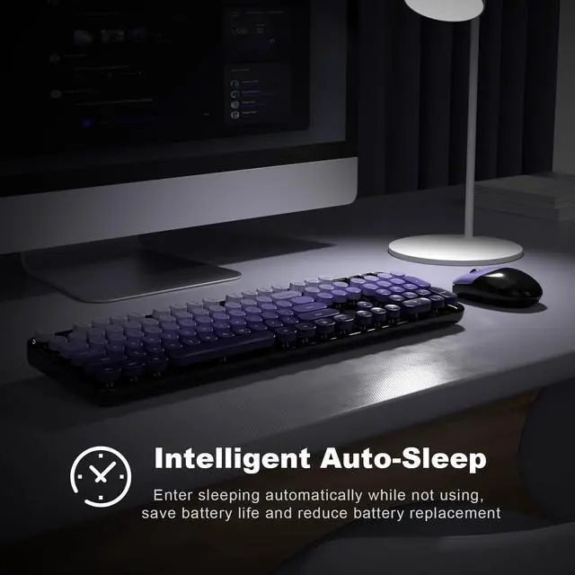 Alt view image 4 of 5 - KNOWSQT Wireless Keyboard and Mouse Combo - Black-Purple Colorful 2.4G Typewriter Full-Size Cute Keyboards - USB Receiver Plug and Play, for Computer, PC, Laptop, Desktop, Windows