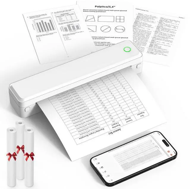 Main image of KNAON Bluetooth Thermal Printer, Portable Printer Wireless for Travel,Office&School, Includes 3 Rolls Paper  Supports US Letter,A4 Thermal Paper, Inkless Printing, Compatible with iOS,Android&Laptops