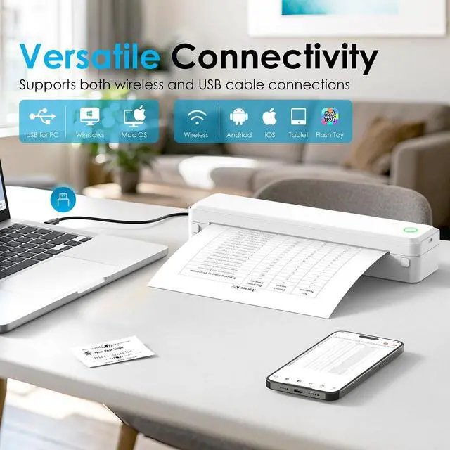 Alt view image 2 of 5 - KNAON Bluetooth Thermal Printer, Portable Printer Wireless for Travel,Office&School, Includes 3 Rolls Paper  Supports US Letter,A4 Thermal Paper, Inkless Printing, Compatible with iOS,Android&Laptops