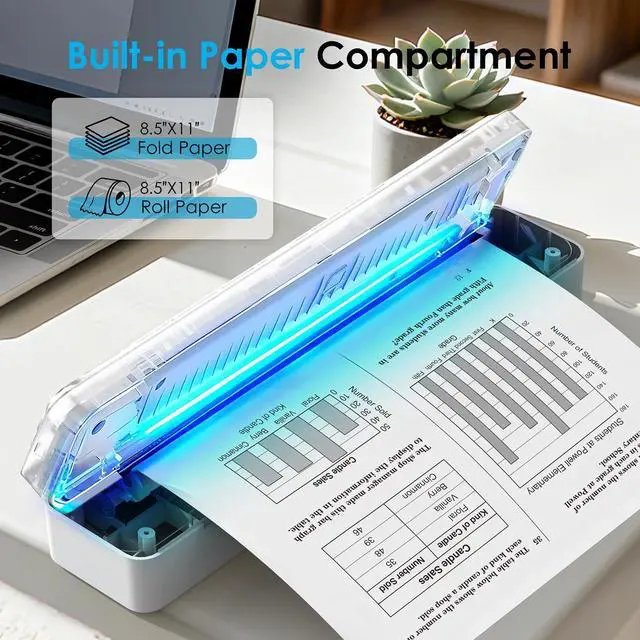 Alt view image 3 of 5 - KNAON Bluetooth Thermal Printer, Portable Printer Wireless for Travel,Office&School, Includes 3 Rolls Paper  Supports US Letter,A4 Thermal Paper, Inkless Printing, Compatible with iOS,Android&Laptops